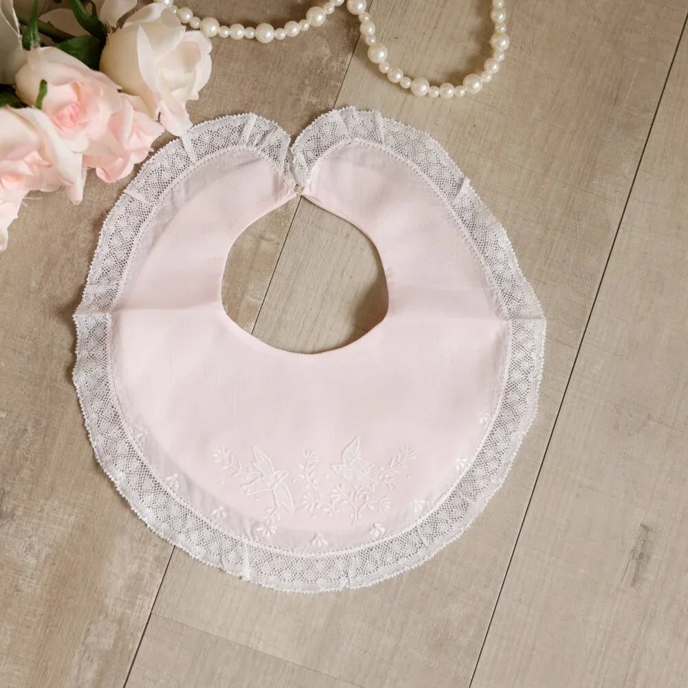 Heirloom Bib Feltman Brothers Pink Birds Bib Special Occasion French Lace NWT